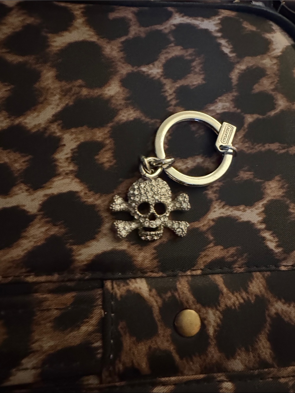 Coach Crystal Skull & Crossbones Keychain Charm - Silver Rhinestones